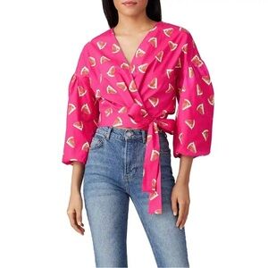 Color Me  Courtney  Women’s Wrap Top Size M Hot Pink Watermelon Print